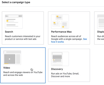 Choose video as the campaign type