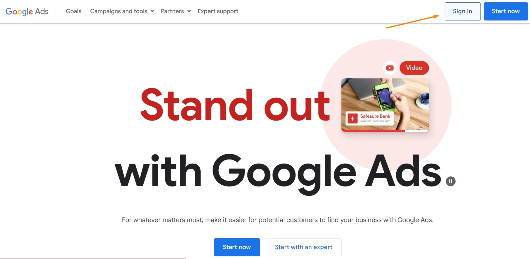 Google ads account sign-in homepage